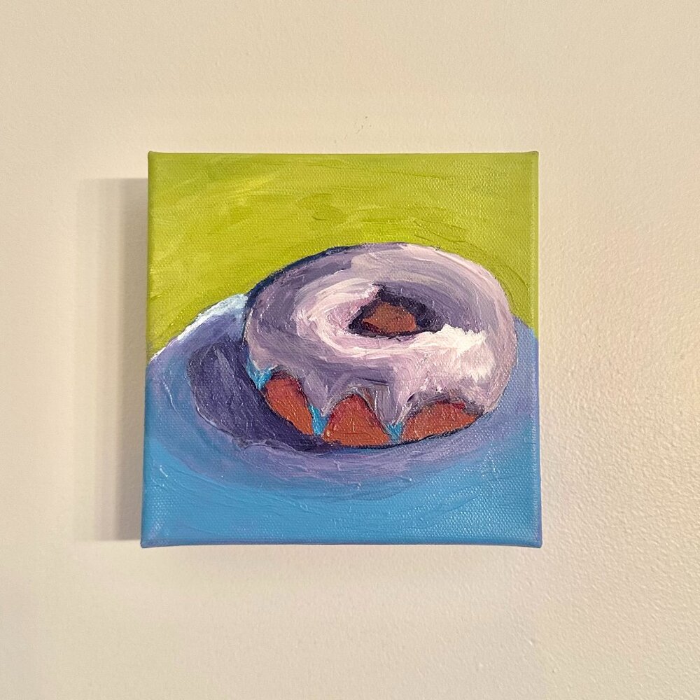 original acrylic on canvas 6x6 dessert art Lavender Frost. ready to hang